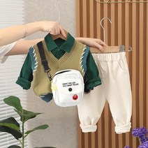뿜이네 키즈남아 조끼 남방 상하세트 그린조끼3종세트