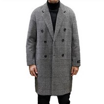 코트 겨울 격자 무늬 더블 중반 롱 세련된 양모 혼합 겨울