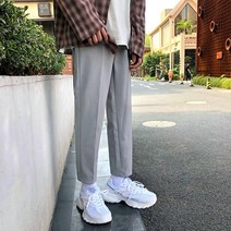옆트임 일자핏 캐주얼바지 남성슬랙스 여름 허벅지넓은 빅사이즈 밑위짧은 밴딩 세미와이드 사계절