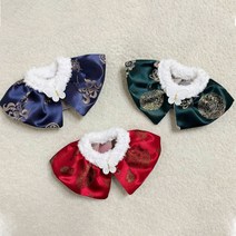 모모스페이스 한복 양단 케이프 목도리 넥카라 강아지 고양이 애견 악세서리 나비 자수 브로치, 네이비