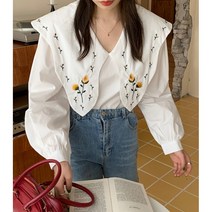 꽃자수 빅카라 긴팔 루즈핏 셔츠