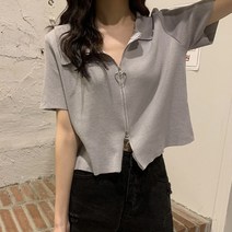 [랜덤플레이] 카라넥 여친룩 투웨이 하트 집업 반팔티