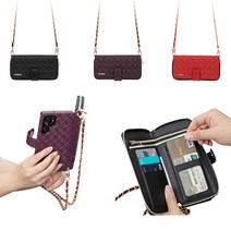 갤럭시 A9프로 케이스 G887 가죽 유스타 패턴 유광 카드 지갑 지퍼 자석 커버 (크로스 체인 목걸이 목줄 포함)