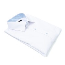 레디핏 레귤러_스카이 스트라이프 배색 화이트 반팔셔츠