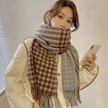 루즈루나 로라 체크 롱 머플러 수술 여성 남녀 공용 목도리