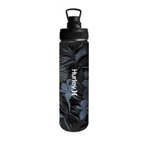Hurley 단열 물병 591.5ml20온스 스테인리스 스틸 스포츠 및 야외 활동을 위한 여행용 차가운 음료 뜨거운 음료를 플립 오픈 빨대 뚜껑 포함 블랙 라이트닝 USA 미국, 32 oz, Aloha Black