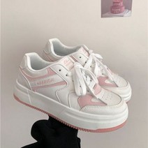 발편한 키높이 스니커즈 단화 어글리슈즈 스위트 경화 신발 여성 봄가을 레이스업 미드 힐 라운드 토 솔리드 플러스 사이즈