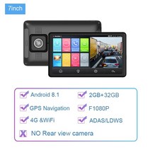 자동차 dvr 7 인치 2gb + 32gb 무료지도가있는 gps 탐색 24h 주차 모니터 듀얼 카메라 녹화 wifi adas 4g android 8.1 dashcam, 협력사, SD 카드 없음, 4g 후면 카메라 없음