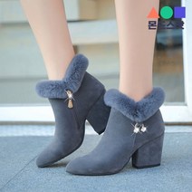 몬드스팟 8cm 여성 큐빅 털 앵클부츠 힐 블루그레이(DM340)