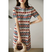 유니크 여름 스타라이트 라운드넥 니트 미디 원피스