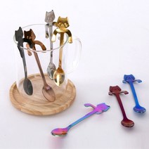 거치 미니 티스푼 귀여운 머들러 예쁜 고양이 티스푼 홈카페 용품, 로즈골드