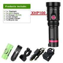 수중랜턴 방수후레쉬 손전등 스쿠버다이빙 XHP100 강력한 LED 다이빙 18650 전원 수 중 램프 IPX8 방수 플래시 빛 충전식 토치, [05] XHP100 E
