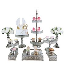 케이크 스탠드 받침대 디스플레이 웨딩 장식 디저트 트레이 플레이트 파티 카페 생일 마카롱, 9pcs silver