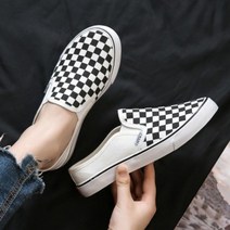 7041B7 여성 단화 캔버스화 체크무늬 스니커즈 슬립온