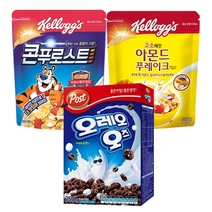 [안녕골목마켓] 켈로그 콘푸로스트300g+포스트 오레오오즈250g + 켈로그 아몬드푸레이크300g, 콘푸300+오레오250+아몬드300