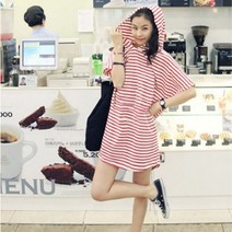 하나넬 여자 루즈핏 잔스프라이트 후드 반팔 미니 원피스 hananel520