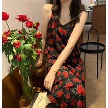 포린박스 서스펜더 슬림 장미 플로럴 슬림 롱 원피스 SH