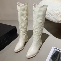 카우보이 웨스턴 부츠 롱 여성 프렌치 하이힐 봄 가을 포인티드 파티