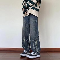 남성용 아메리칸 힙합 프라이드 스트리트 올매치 청바지 인스타 타이드 브랜드 바이브 디자인 캐주얼 루즈 펑크 데님 스트레이트 레그 팬츠