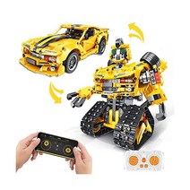 코딩컴퓨터 로봇코딩 레고 무선조종 장난감 PANLOS 901PCS 원격 및 APP 제어 로봇 빌딩 완구 2 in 1 프로그래밍 가능한 변형 벽돌 건설 차량 키트 STEM 프로젝트, Yellow
