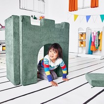 Yourigami 어린이 및 유아 놀이 성 놀이방 소파 추가 세트 내구성 있는 모듈식 디자인 그린 메도우, Green Meadows_Play Couch