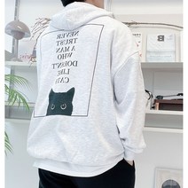 블루페인 남녀공용 데일리 오버핏 귀여운 고양이 후드티