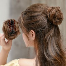 톡톡창고 똥머리 볼륨 집게핀 여자 당고 올림 머리 가발 가발핀 부분 가발집게, 2.곱슬머리-블랙