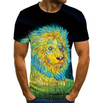 호랑이 티셔츠 남자 반팔티 라이더티 여름 신제품 3D 프린팅 사자 호랑이 동물 티셔츠 남성과 여성용 재미