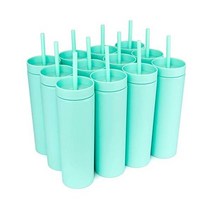 STRATA CUPS Periwinkle 뚜껑과 빨대가 있는 스키니 텀블러 (12팩) 473 2ml(16온스) 이중벽 아크릴 톨 매트 무료 빨대 클리너가 벌크 재사용 가능한 컵 미, 씨폼.