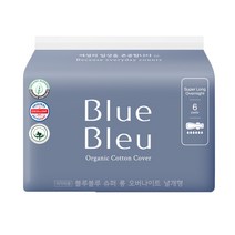 블루블루 유기농 순면커버 슈퍼 롱 오버나이트 날개형 생리대, 2팩, 6개입