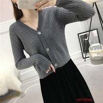 puildaug 봄과 가을 니트웨어 여성용 카디건 아보카도 녹색 짧은 외부 느슨한 에어컨 셔츠 작은 코트