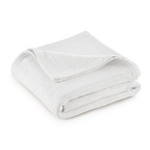 Vellux 1B07225 Cotton 360 GSM Breathable Solid Herringbone Lightweight Blanket Machine Washable Bed, 1, White