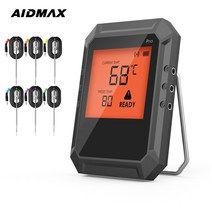 디지털온도계 탐침 요리온도계 aidmax pro02 무선 블루투스 음식 스마트 바베큐 주방 흡연자 그릴 app, 6 프로브