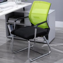 사무용 학생 사무실의자 바퀴없는 책상의자 회의의자, 블랙 프레임 그린_강철_팔걸이