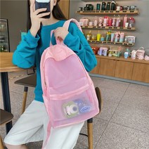 자기백 투명 pvc 유퀴즈 일본 투명 배낭 십대 소녀 학교 가방 클리어 여성 나일론 PVC 솔리드 컬러 트렌드