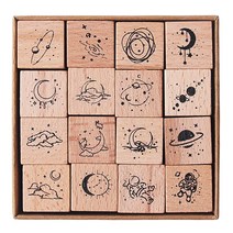 HoyaHoza 16피스 빈티지 은하와 달 나무 고무 스탬프 스크랩북 수제 종이 카드 저널 DIY 공예 예술용