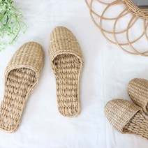 라탄 밀짚 왕골 거실 실내화 슬리퍼, 펀칭