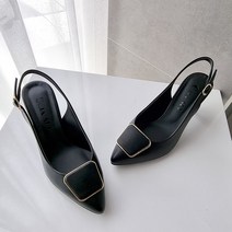 국내제작 발편한 스퀘어 장식 슬링백 힐 7cm 여성 구두