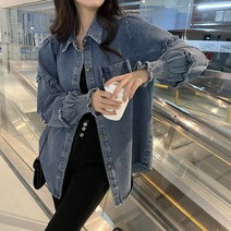 바이스타 여성 빈티지 디자인 긴팔 데님 셔츠