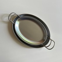 국산 무광 스텐 타원 양수 손잡이 접시 오벌 플레이트 브런치 트레이 서빙팬 업소용 캠핑용