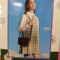 [50%] 애플핑크 리본 탈부착 체크 플리츠 원피스