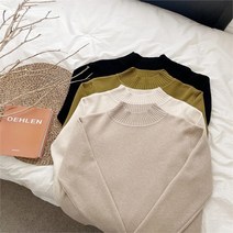 여자 비스코스 골지 반목티 솔리드 무지 니트.옷자락(무료배송)