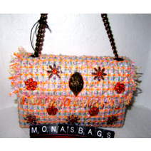 커트 가이거 미디움 켄싱턴 오렌지 트위드 플라워 크리스털 숄더백 NWT215 700668