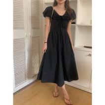 Banhany 크리아 V넥 셔링 벌룬소매 롱원피스 3color