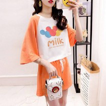 스타일아유 여성 밀크 반팔 상하의 세트 여름 휴가 여자 데일리룩 반팔티 밴딩 반바지 여행룩 운동복 추리닝 편안한 데일리룩 홈웨어