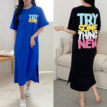 3컬러 마이비몰 루즈핏 라이썸 반팔 트임 박스 롱 원피스