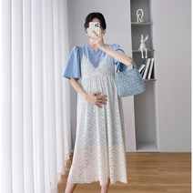 임산부 정장 드레스 여름 짧은 소매 긴T중공 셔츠 스트랩 두 조각