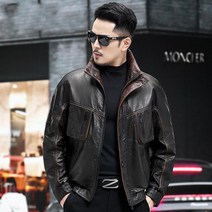 봄 가을 남성 왁스 소 가죽 자켓 점퍼 스탠드 칼라 오토바이 대형 개성 선물 직장인 중년