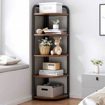 모서리수납장 모서리 삼각 삼각코너장 진열장 수납장 모서리책장 코너수납장 책장, A형 5겹 와일드오크 컬러 + 블랙 스틸프레임