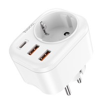 hoco. NS3 PD20W 3포트 USB 고속충전기 4 in 1 휴대용 멀티탭, 01 WHITE_01 Eu 플러그, 01 White